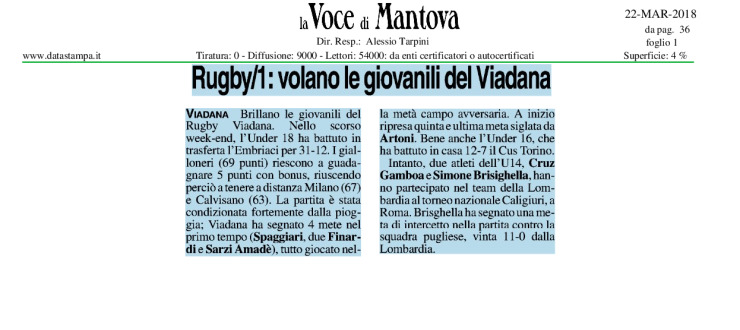Volano le giovanili del Viadana
