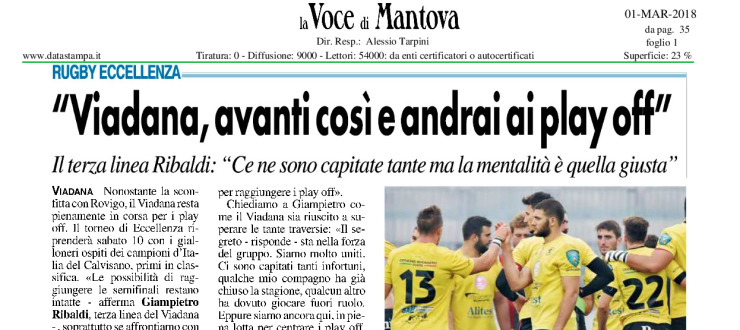 "Viadana, avanti così e andrai ai playoff"