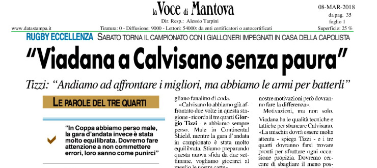"Viadana a Calvisano senza paura"