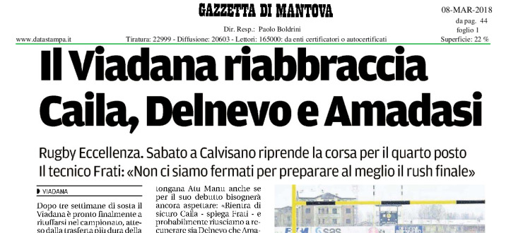 Il Viadana riabbraccia Caila, Delnevo e Amadasi