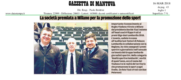 La società premiata a Milano