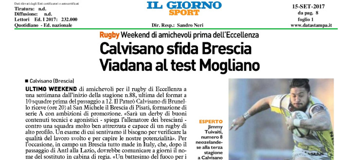 Calvisano sfida Brescia Viadana al test Mogliano