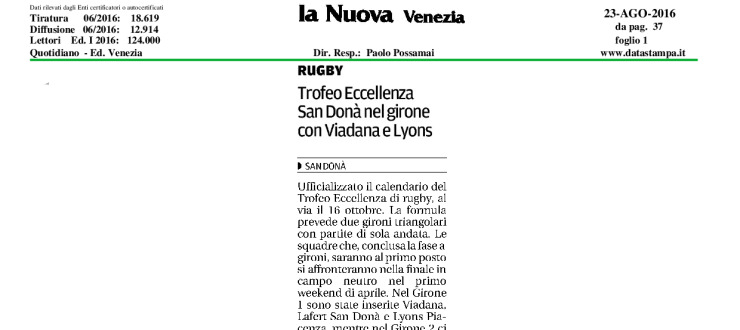 Trofeo Eccellenza: San Donà nel girone con Viadana e Lyons