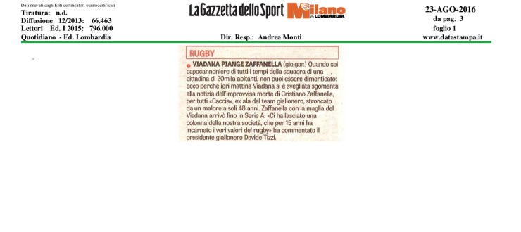 Viadana piange Zaffanella