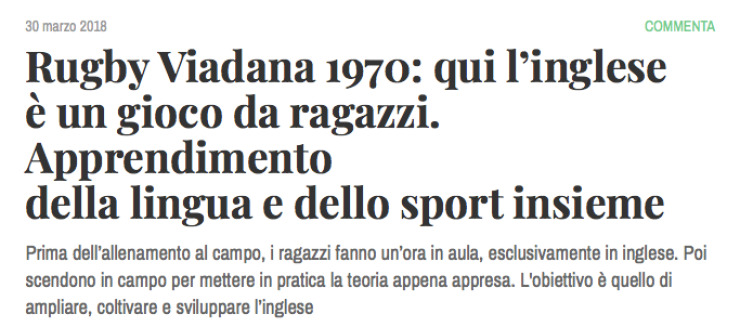 Rugby Viadana 1970: qui l’inglese  è un gioco da ragazzi.