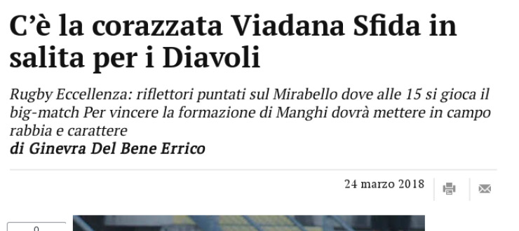 C’è la corazzata Viadana Sfida in salita per i Diavoli