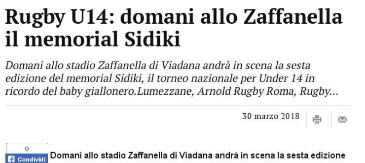 Rugby U14: domani allo Zaffanella il memorial Sidiki