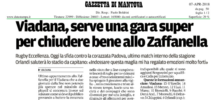 Viadana serve una gara super per chiudere bene allo Zaffanella