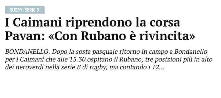 I Caimani riprendono la corsa Pavan: «Con Rubano è rivincita»