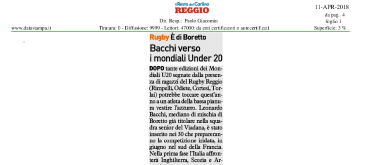 Bacchi verso i mondiali Under 20