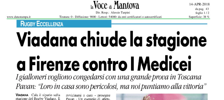 Viadana chiude la stagione a Firenze contro i Medicei