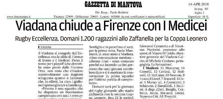 Viadana chiude a Firenze con i Medicei