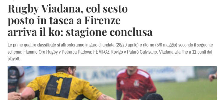 Rugby Viadana, col sesto posto in tasca a Firenze arriva il ko: stagione conclusa