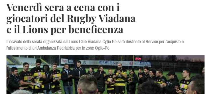 Venerdì sera a cena con i giocatori del Rugby Viadana e il Lions per beneficenza