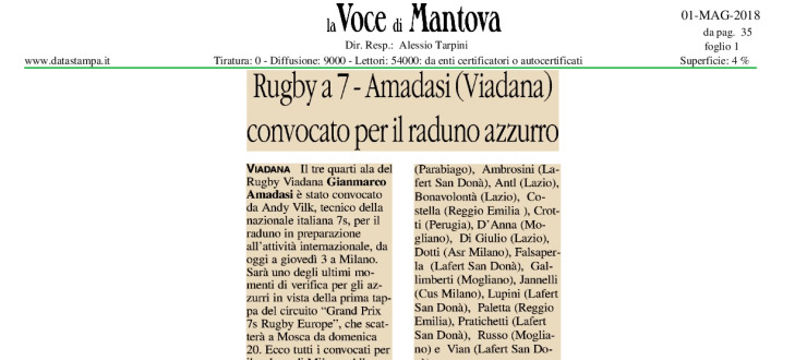 Rugby a 7 Amadasi convocato per il raduno azzurro