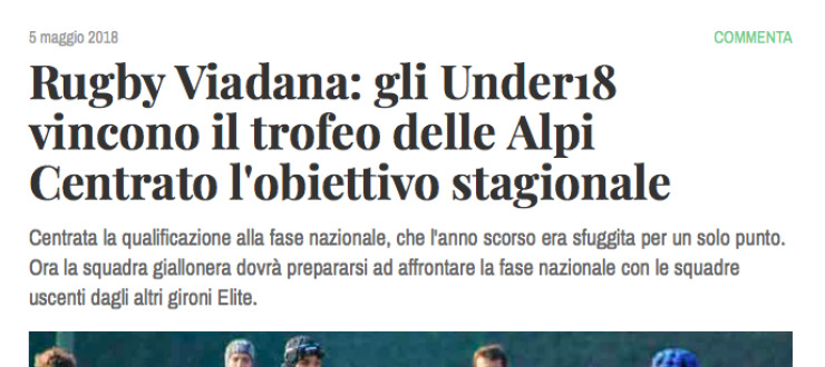 Rugby Viadana: gli Under18  vincono il trofeo delle Alpi Centrato l'obiettivo stagionale
