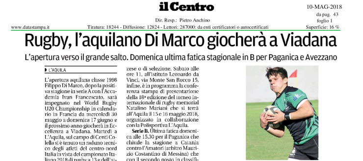 Rugby, l'aquilano Di Marco giocherà a Viadana