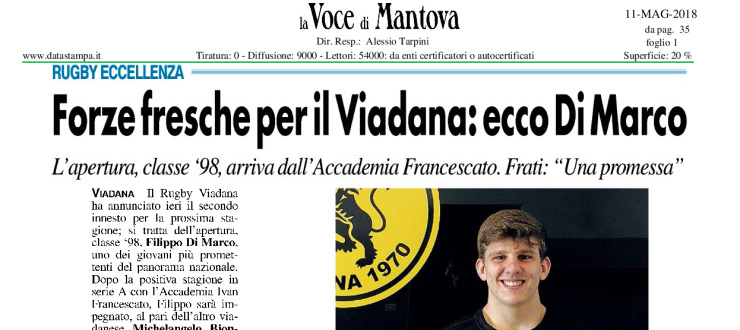 Forze fresche per il Viadana: ecco Di Marco