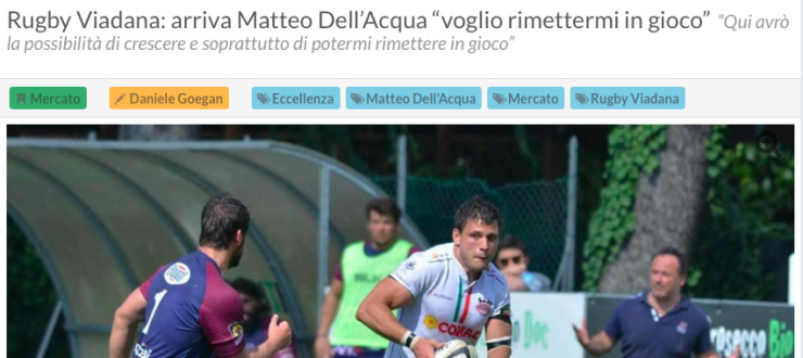 Rugby Viadana: arriva Matteo Dell'Acqua "voglio rimettermi in gioco"