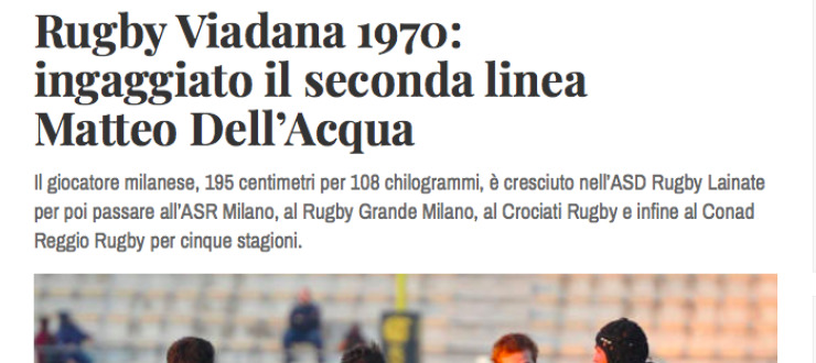 Rugby Viadana 1970:  ingaggiato il seconda linea  Matteo Dell’Acqua