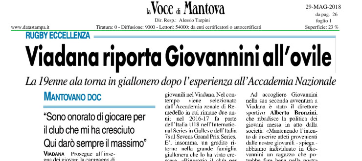 Viadana riporta Giovannini all'ovile