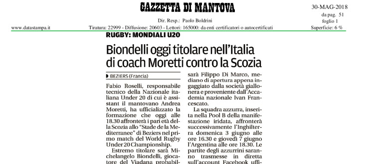 Biondelli oggi titolare nell'Italia di coach Moretti contro la Scozia