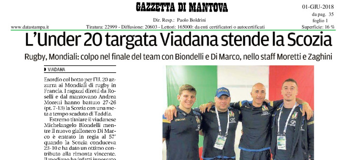 L'Under 20 targata Viadana stende la Scozia