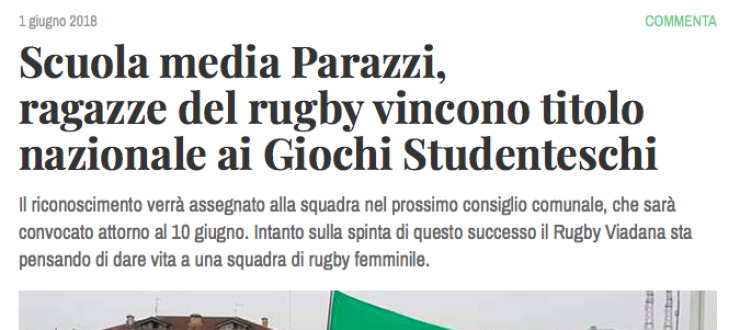 Scuola media Parazzi,  ragazze del rugby vincono titolo  nazionale ai Giochi Studenteschi