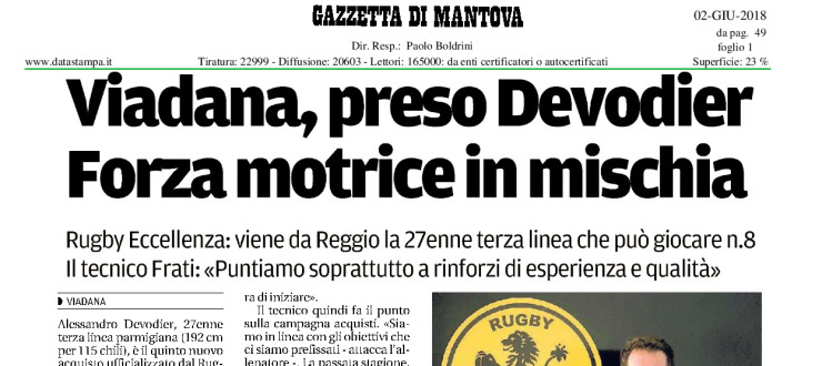 Viadana, preso Devodier forza motrice in mischia