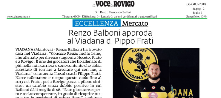 Renzo Balboni approda al Viadana di Pippo Frati