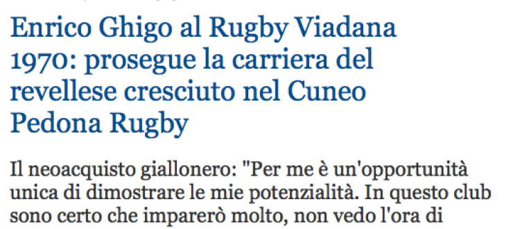 Enrico Ghigo al Rugby Viadana 1970: prosegue la carriera del revellese cresciuto nel Cuneo Pedona Rugby