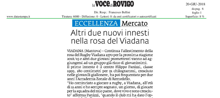 Altri due nuovi innesti nella rosa del Viadana