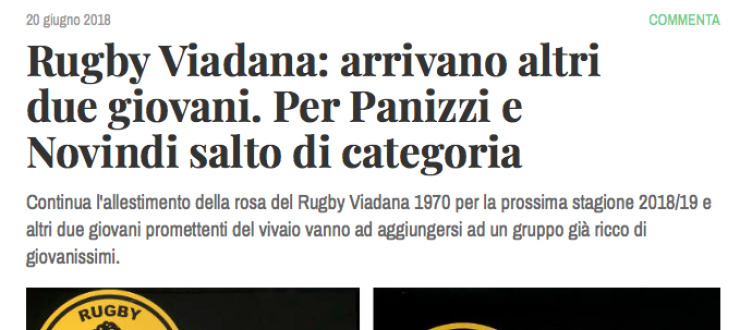 Rugby Viadana: arrivano altri due giovani. Per Panizzi e Novindi salto di categoria