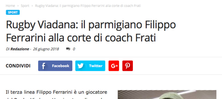Rugby Viadana: il parmigiano Filippo Ferrarini alla corte di coach Frati