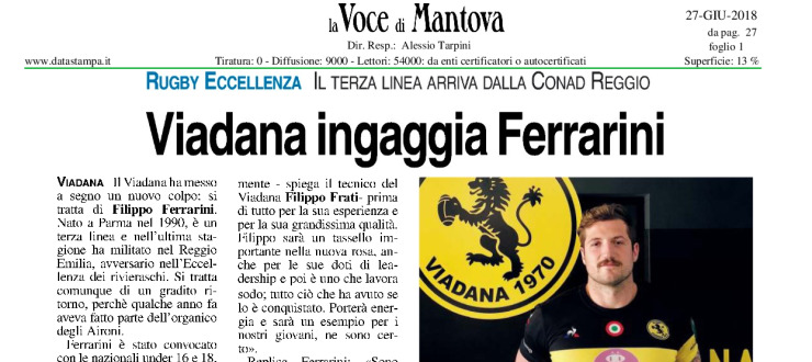 Viadana ingaggia Ferrarini