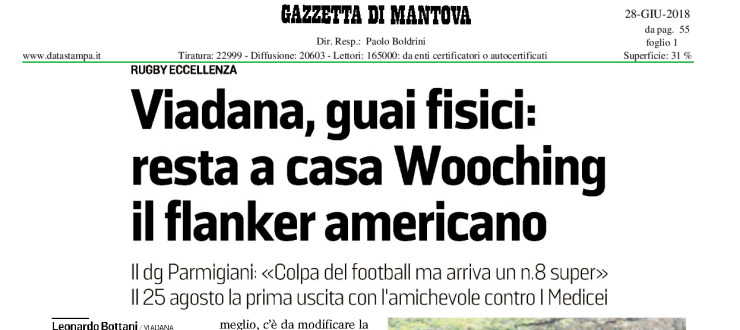 Viadana, guai fisici: resta a casa Wooching