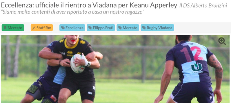 Eccellenza: ufficiale il rientro a Viadana per Keanu Apperley