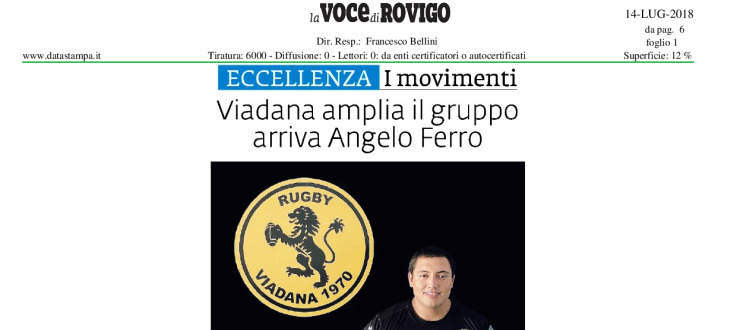 Viadana amplia il gruppo arriva Angelo Ferro