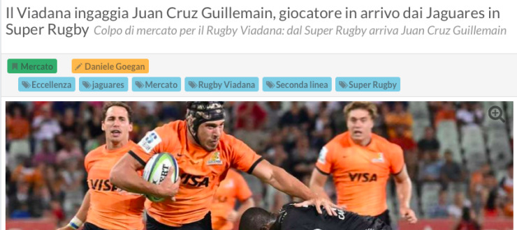 Il Viadana ingaggia Juan Cruz Guillemain, giocatore in arrivo dai Jaguares in Super Rugby