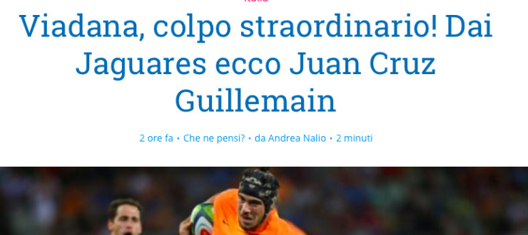 Viadana, colpo straordinario! Dai Jaguares ecco Juan Cruz Guillemain