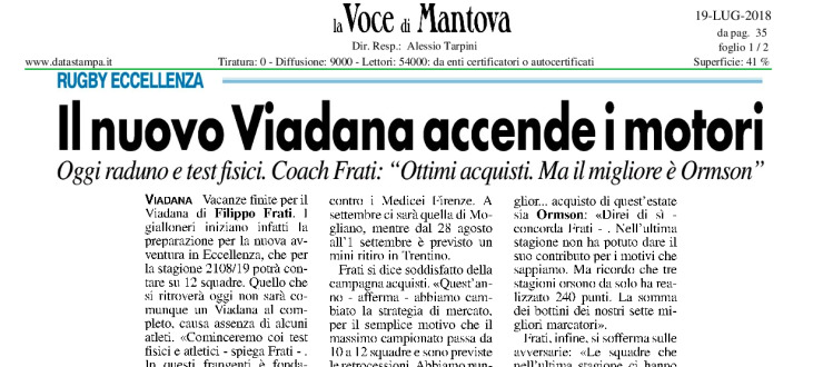 Il nuovo Viadana accende i motori