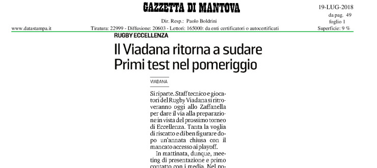Il Viadana ritorna a sudare. Primi test nel pomeriggio