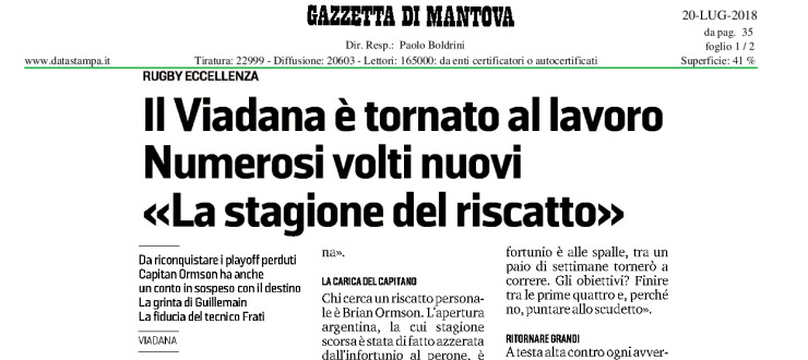 Il Viadana è tornato al lavoro. Numerosi volti nuovi "La stagione del riscatto"