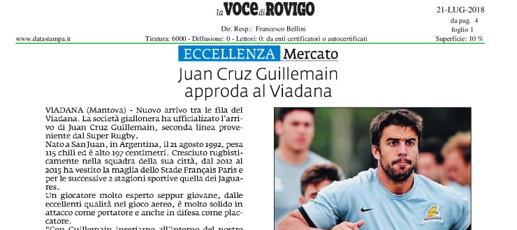 Juan Cruz Guillemain approda al Viadana