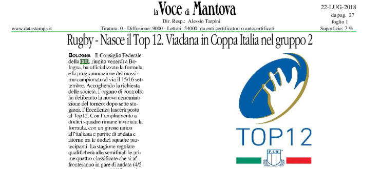 Nasce il Top 12. Viadana in Coppa Italia nel gruppo 2