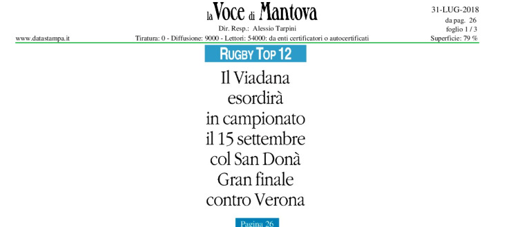 Viadana debutta col San Donà e per finire c'è l'inedito derby a Verona contro l'ex Zanichelli