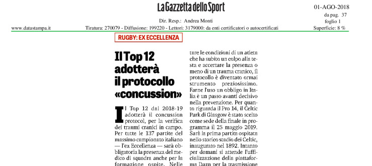 Il Top 12 adotterà il protocollo «concussione»