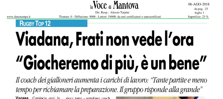 Viadana, Frati non vede l'ora "Giocheremo di più, è un bene"