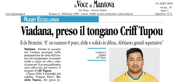 Viadana, preso il tongano Criff Tupou