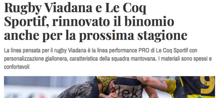 Rugby Viadana e Le Coq  Sportif, rinnovato il binomio  anche per la prossima stagione